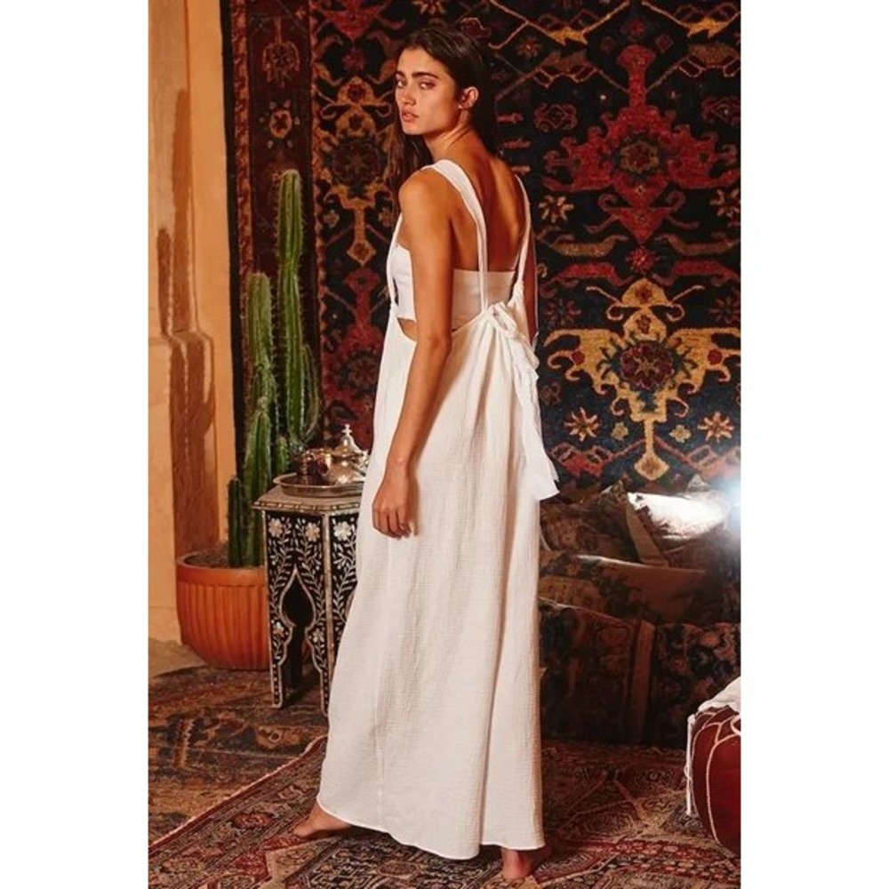 Bucket List Suspender Pants Women Large Tan Cotton Gauze Wide Leg Boho Casual